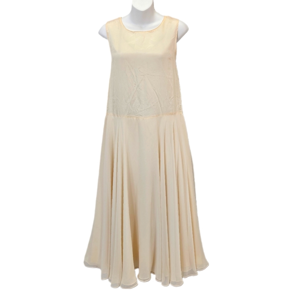 1970s Ivory Drop Waist Chiffon Midi Dress - 6
